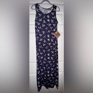 Caribbean Joe Navy and White Leaf Print dress